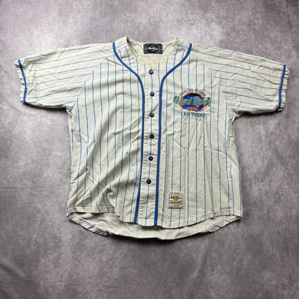 Vintage Hard Rock Hotel Las Vegas Baseball Jersey Pinstripe Large Made in USA